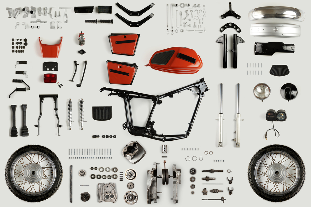 Top,View,Of,A,Set,Of,Motorcycle,Parts.,Disassembled,Motorcycle